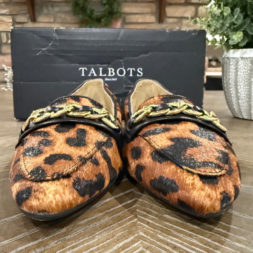 Talbots Lucy Chain Link Leopard Calf Hair Flats Loafers Shoes Size Women 7M - Picture 2 of 8